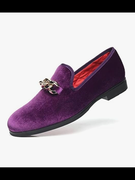 ElAnroman Other - Men's Purple Velvet Slip-On Loafers with Gold Chain Accent